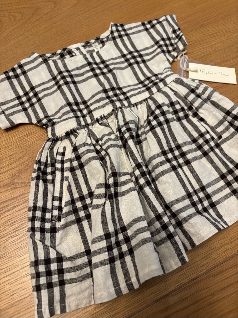 Rylee + Cru Baby Plaid Dress Black & Cream 3-6M